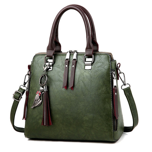 SMOOZA Vintage Leather Women's HandBags Ladies Messenger Bags Totes Tassel Designer Crossbody Shoulder Bag Boston Hand Bags