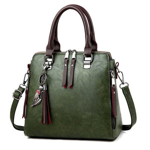 SMOOZA Vintage Leather Women's HandBags Ladies Messenger Bags Totes Tassel Designer Crossbody Shoulder Bag Boston Hand Bags