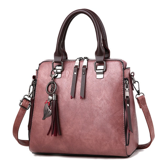 SMOOZA Vintage Leather Women's HandBags Ladies Messenger Bags Totes Tassel Designer Crossbody Shoulder Bag Boston Hand Bags