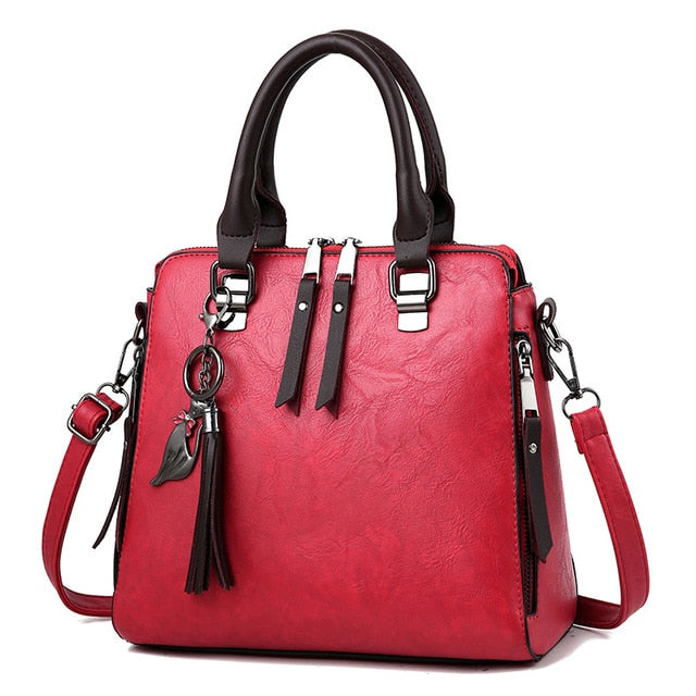 SMOOZA Vintage Leather Women's HandBags Ladies Messenger Bags Totes Tassel Designer Crossbody Shoulder Bag Boston Hand Bags