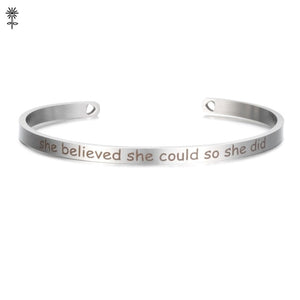 Rose Gold color Laser Engraved Cuff Positive Inspirational Quote Bangles Mantra Bracelets Anniversary Gifts for women SL-009