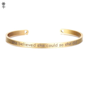 Rose Gold color Laser Engraved Cuff Positive Inspirational Quote Bangles Mantra Bracelets Anniversary Gifts for women SL-009