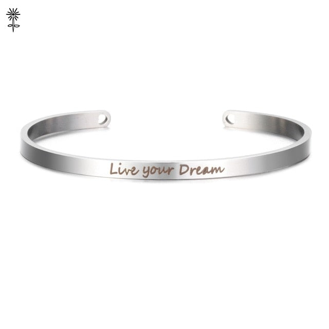 Rose Gold color Laser Engraved Cuff Positive Inspirational Quote Bangles Mantra Bracelets Anniversary Gifts for women SL-009