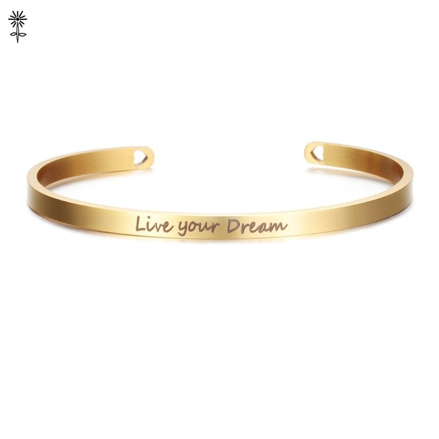 Rose Gold color Laser Engraved Cuff Positive Inspirational Quote Bangles Mantra Bracelets Anniversary Gifts for women SL-009
