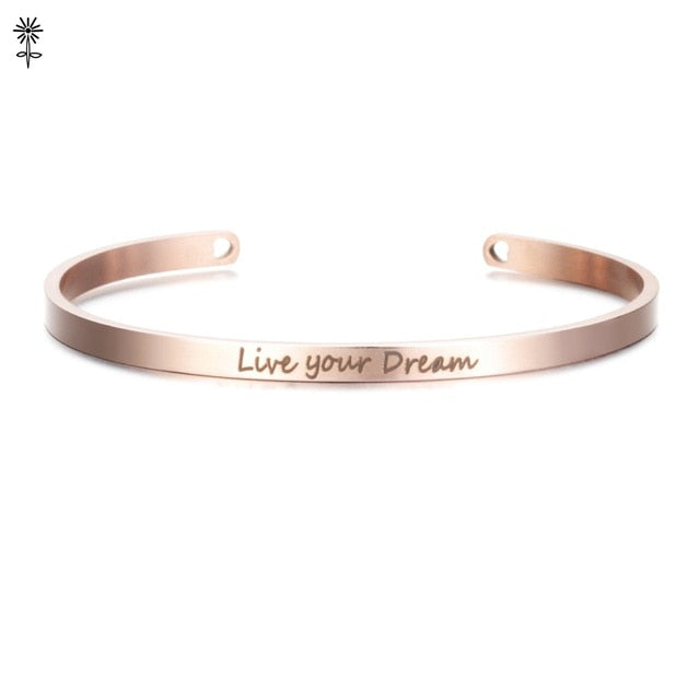 Rose Gold color Laser Engraved Cuff Positive Inspirational Quote Bangles Mantra Bracelets Anniversary Gifts for women SL-009