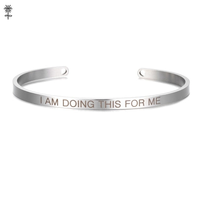Rose Gold color Laser Engraved Cuff Positive Inspirational Quote Bangles Mantra Bracelets Anniversary Gifts for women SL-009