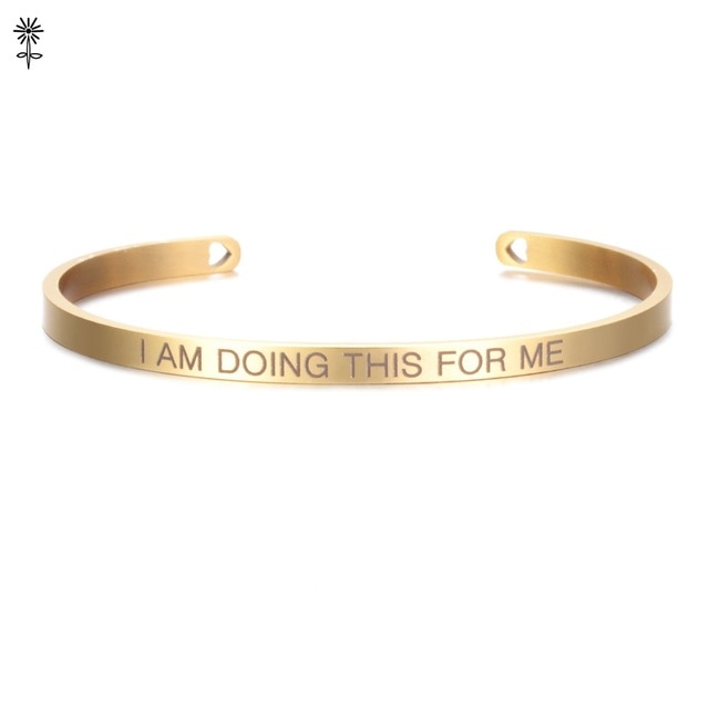 Rose Gold color Laser Engraved Cuff Positive Inspirational Quote Bangles Mantra Bracelets Anniversary Gifts for women SL-009