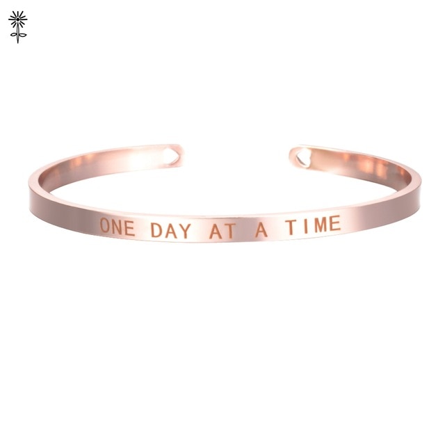 Rose Gold color Laser Engraved Cuff Positive Inspirational Quote Bangles Mantra Bracelets Anniversary Gifts for women SL-009