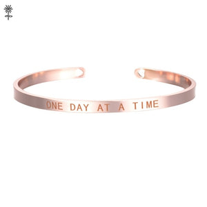 Rose Gold color Laser Engraved Cuff Positive Inspirational Quote Bangles Mantra Bracelets Anniversary Gifts for women SL-009
