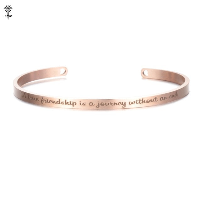 Rose Gold color Laser Engraved Cuff Positive Inspirational Quote Bangles Mantra Bracelets Anniversary Gifts for women SL-009