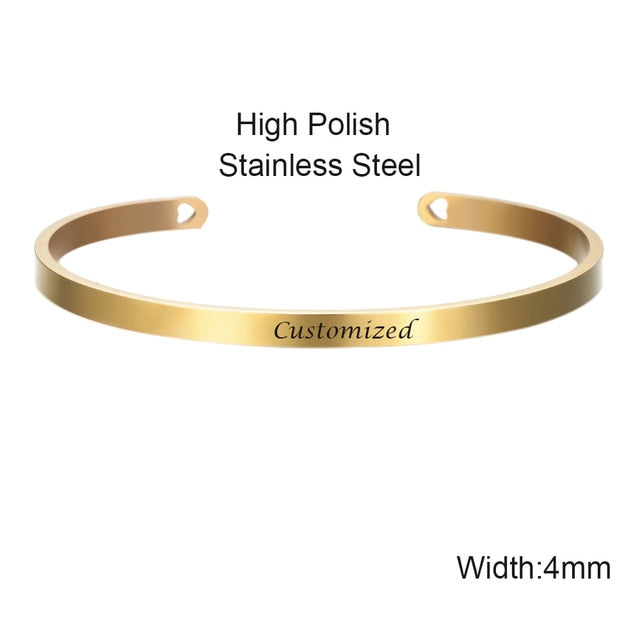 Rose Gold color Laser Engraved Cuff Positive Inspirational Quote Bangles Mantra Bracelets Anniversary Gifts for women SL-009