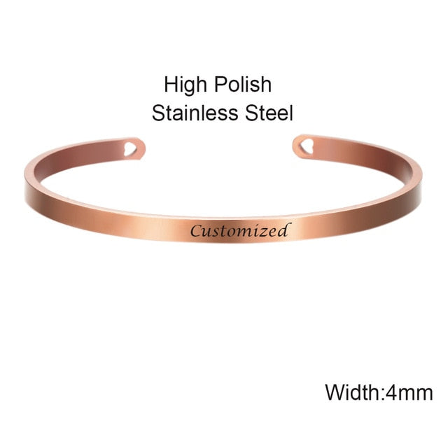 Rose Gold color Laser Engraved Cuff Positive Inspirational Quote Bangles Mantra Bracelets Anniversary Gifts for women SL-009
