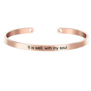 Rose Gold color Laser Engraved Cuff Positive Inspirational Quote Bangles Mantra Bracelets Anniversary Gifts for women SL-009