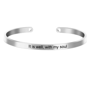 Rose Gold color Laser Engraved Cuff Positive Inspirational Quote Bangles Mantra Bracelets Anniversary Gifts for women SL-009