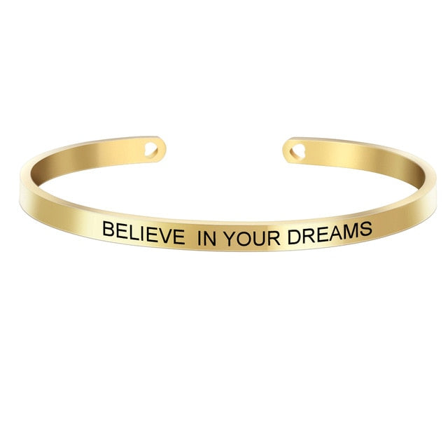 Rose Gold color Laser Engraved Cuff Positive Inspirational Quote Bangles Mantra Bracelets Anniversary Gifts for women SL-009