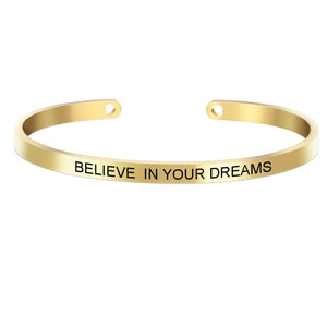Rose Gold color Laser Engraved Cuff Positive Inspirational Quote Bangles Mantra Bracelets Anniversary Gifts for women SL-009