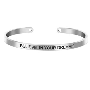 Rose Gold color Laser Engraved Cuff Positive Inspirational Quote Bangles Mantra Bracelets Anniversary Gifts for women SL-009