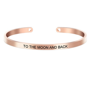 Rose Gold color Laser Engraved Cuff Positive Inspirational Quote Bangles Mantra Bracelets Anniversary Gifts for women SL-009