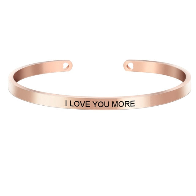 Rose Gold color Laser Engraved Cuff Positive Inspirational Quote Bangles Mantra Bracelets Anniversary Gifts for women SL-009