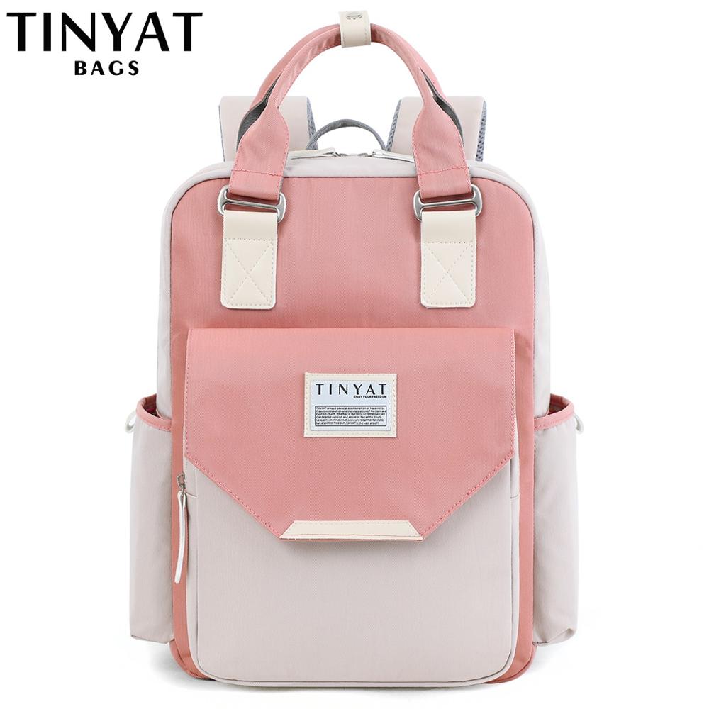 TINYAT Candy women canvas backpack waterproof feminina laptop backpack 15 Pink Patchwork school backpacks bags for teenage girls