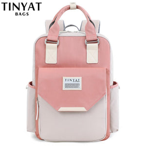 TINYAT Candy women canvas backpack waterproof feminina laptop backpack 15 Pink Patchwork school backpacks bags for teenage girls