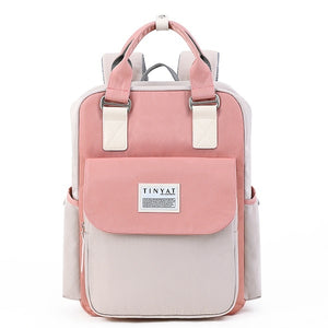 TINYAT Candy women canvas backpack waterproof feminina laptop backpack 15 Pink Patchwork school backpacks bags for teenage girls