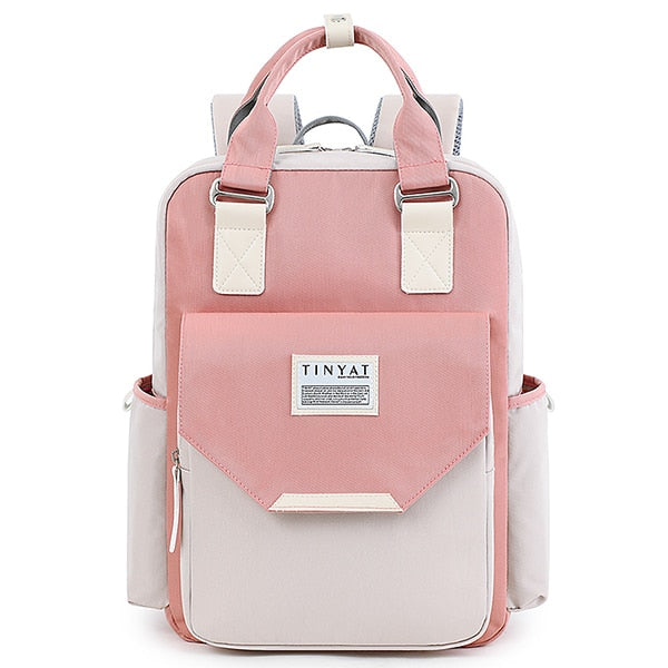 TINYAT Candy women canvas backpack waterproof feminina laptop backpack 15 Pink Patchwork school backpacks bags for teenage girls