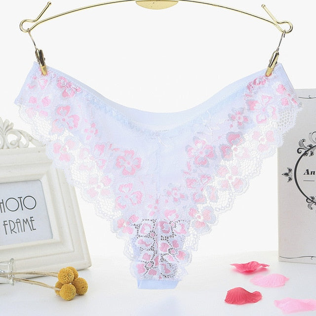 TERMEZY Sexy Panties Women Lace Low-waist Briefs Female Breathable Embroidery Underwear Transparent G String Underpant Lingerie