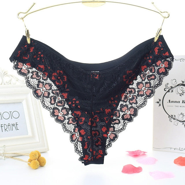 TERMEZY Sexy Panties Women Lace Low-waist Briefs Female Breathable Embroidery Underwear Transparent G String Underpant Lingerie