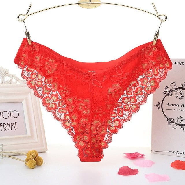 TERMEZY Sexy Panties Women Lace Low-waist Briefs Female Breathable Embroidery Underwear Transparent G String Underpant Lingerie