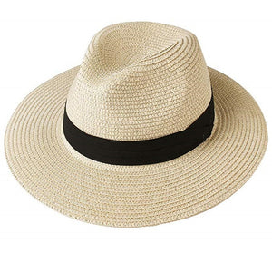 FURTALK Summer Hat for Women Men Panama Straw Hats Travel  Beach Sun Hat Wide Brim Fedora Jazz Hat