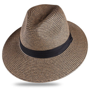 FURTALK Summer Hat for Women Men Panama Straw Hats Travel  Beach Sun Hat Wide Brim Fedora Jazz Hat