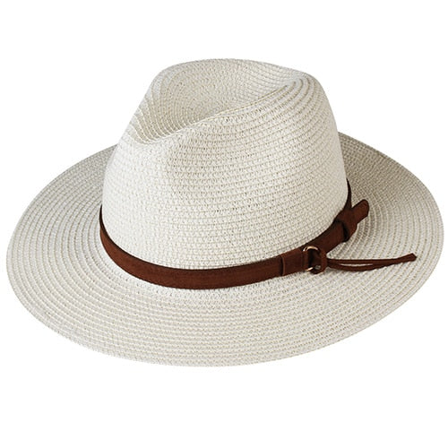 FURTALK Summer Hat for Women Men Panama Straw Hats Travel  Beach Sun Hat Wide Brim Fedora Jazz Hat