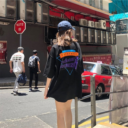 T-shirts Women Half Sleeve O-Neck Lengthen Loose Streetwear Letter Printing Chic Summer Clothing Harajuku Soft Thin All-match