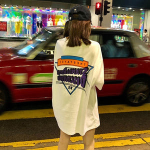 T-shirts Women Half Sleeve O-Neck Lengthen Loose Streetwear Letter Printing Chic Summer Clothing Harajuku Soft Thin All-match