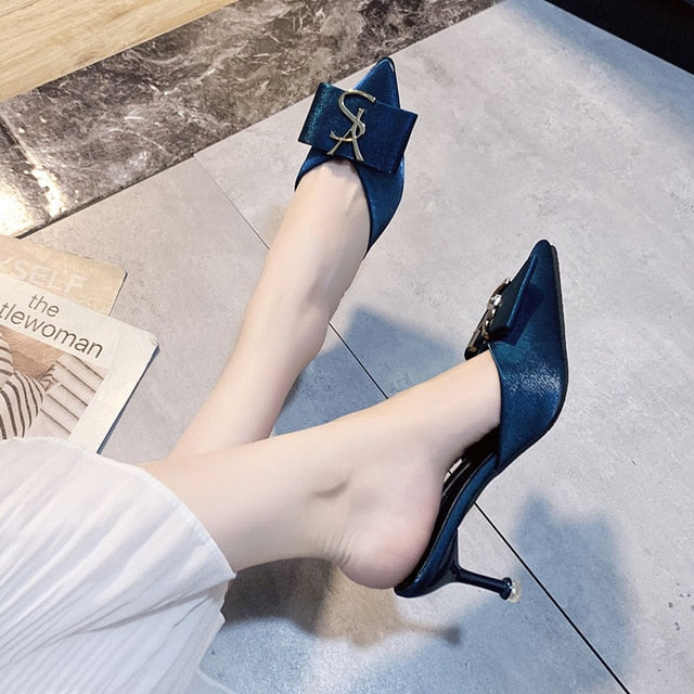 Spring High Heel Slippers Pointed Toe High Heel Sandals Fashion Woman Shoes Sandalias 2020 Summer Shoes for Women Fine Heel