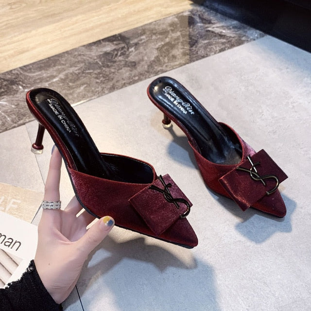 Spring High Heel Slippers Pointed Toe High Heel Sandals Fashion Woman Shoes Sandalias 2020 Summer Shoes for Women Fine Heel