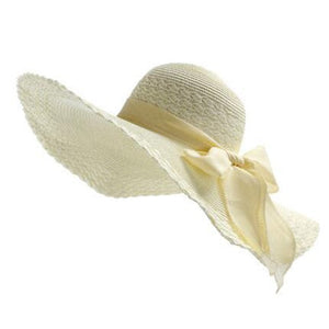 2020 New Wide Brim Summer Hats For Women Vacation Leisure Beach Hat Ribbon Bow Sun Visor Straw Hat Panama Woman's Sun Caps