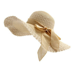 2020 New Wide Brim Summer Hats For Women Vacation Leisure Beach Hat Ribbon Bow Sun Visor Straw Hat Panama Woman's Sun Caps