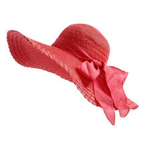 2020 New Wide Brim Summer Hats For Women Vacation Leisure Beach Hat Ribbon Bow Sun Visor Straw Hat Panama Woman's Sun Caps