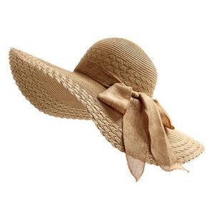 2020 New Wide Brim Summer Hats For Women Vacation Leisure Beach Hat Ribbon Bow Sun Visor Straw Hat Panama Woman's Sun Caps