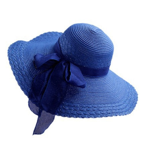 2020 New Wide Brim Summer Hats For Women Vacation Leisure Beach Hat Ribbon Bow Sun Visor Straw Hat Panama Woman's Sun Caps