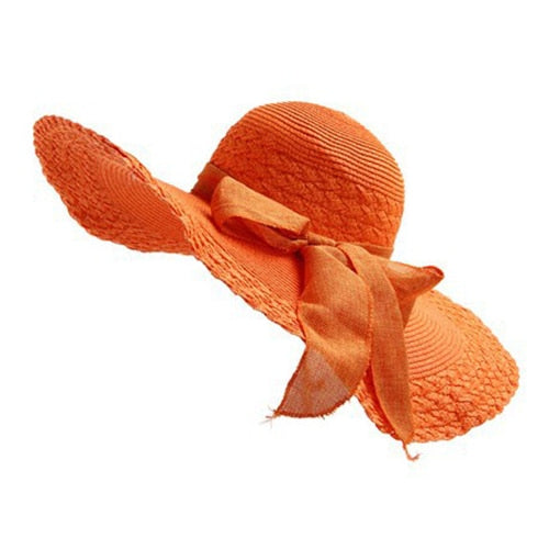 2020 New Wide Brim Summer Hats For Women Vacation Leisure Beach Hat Ribbon Bow Sun Visor Straw Hat Panama Woman's Sun Caps