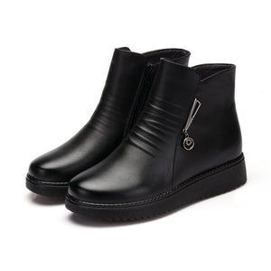 UPUPER Black Wedge Womens Winter Boots Non-slip Warm Fur Ankle Boots Women Cheap Leather Boots For Mother Winter Shoes Famale