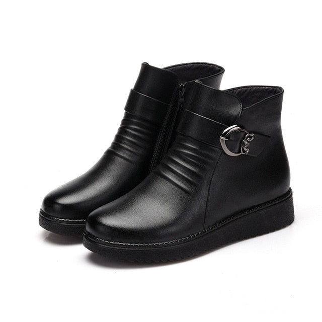 UPUPER Black Wedge Womens Winter Boots Non-slip Warm Fur Ankle Boots Women Cheap Leather Boots For Mother Winter Shoes Famale