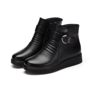 UPUPER Black Wedge Womens Winter Boots Non-slip Warm Fur Ankle Boots Women Cheap Leather Boots For Mother Winter Shoes Famale