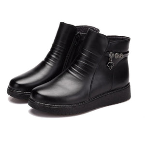 UPUPER Black Wedge Womens Winter Boots Non-slip Warm Fur Ankle Boots Women Cheap Leather Boots For Mother Winter Shoes Famale