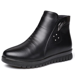 UPUPER Black Wedge Womens Winter Boots Non-slip Warm Fur Ankle Boots Women Cheap Leather Boots For Mother Winter Shoes Famale