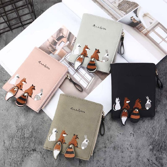 High quality Women's Wallet Lovely Cartoon Animals Short Leather Female Small Coin Purse Hasp Zipper Purse Card Holder For Girls