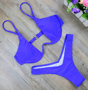 2020 New high cut thong bathing suit high waist swimsuit Solid swimwear women Brazilian Biquini swim beach micro bikini set